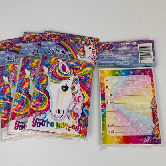 4 Packs of Lisa Frank Unicorn Rainbow Invitation Cards & Envelopes Birthday Y2K - Picture 4 of 6
